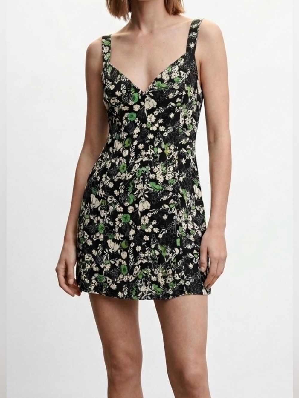 Free People Celia Mini Dress Black Combo Floral Size 10 Boho Indie Sleaze